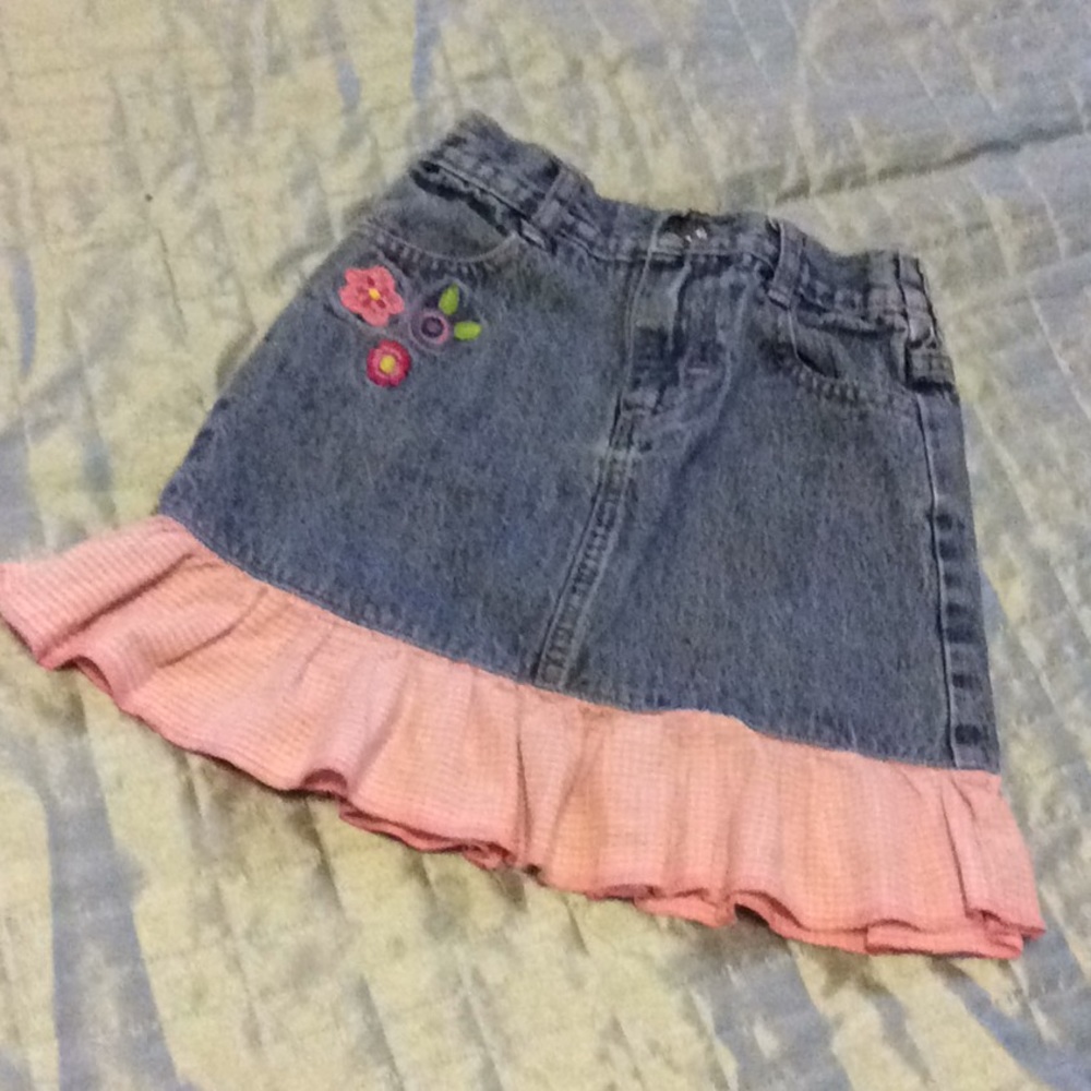 Lee pink gingham denim skirt ruffle embroidered 5